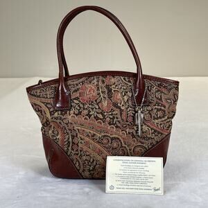 VTG Fossil Bag Tapestry & Brown Leather Strap and Bottom Y2K Bag Tag Bnfts Chrty